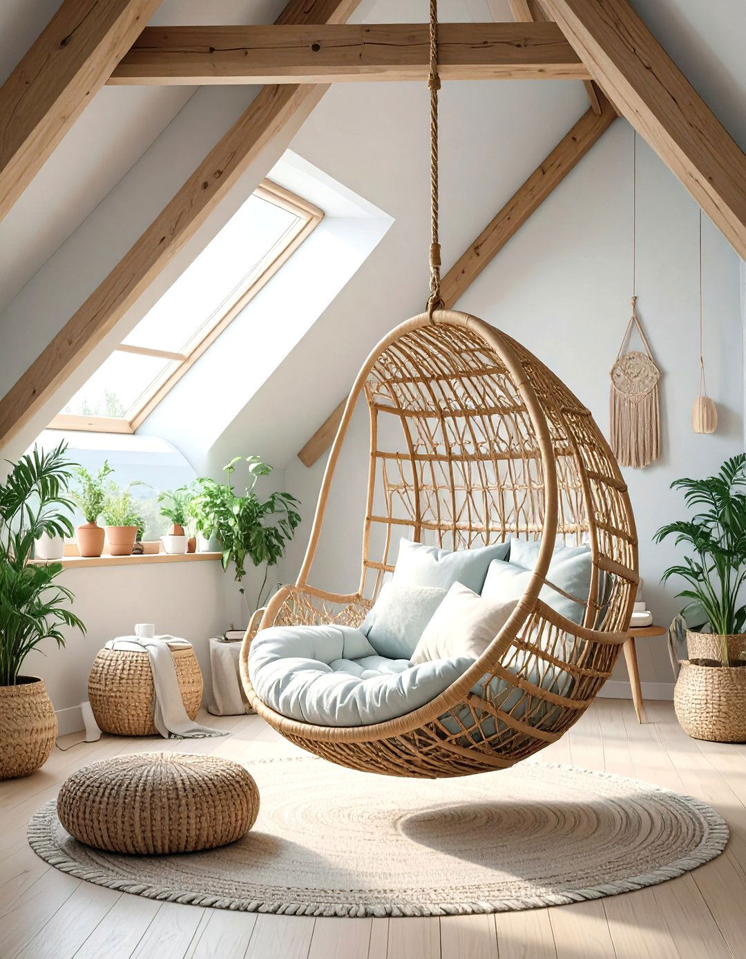 A Hanging Chair for a Whimsical Touch - 30 slanted ceiling low ceiling attic bedroom ideas
