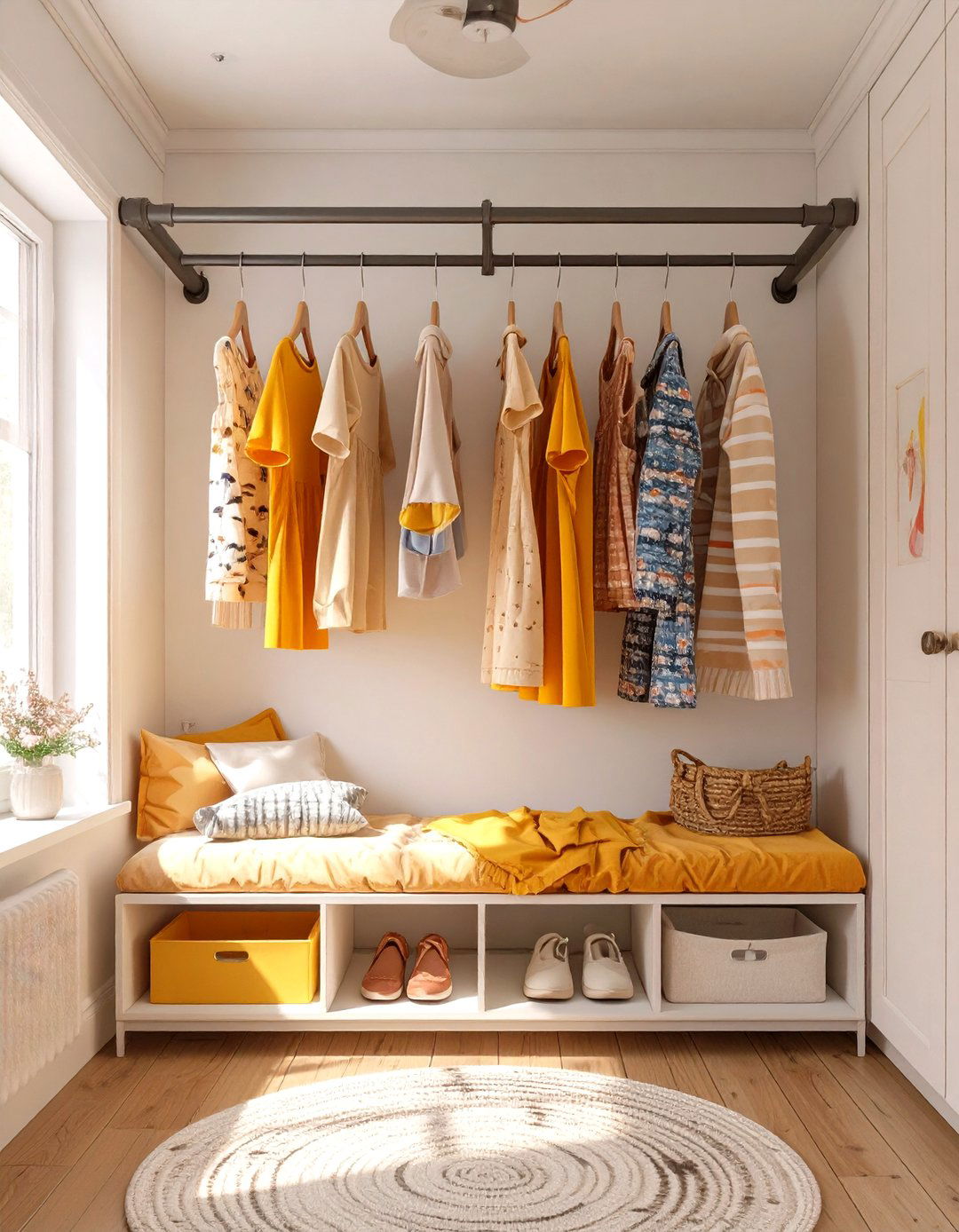 A Hanging Clothes Rail - 30 small kids bedroom ideas