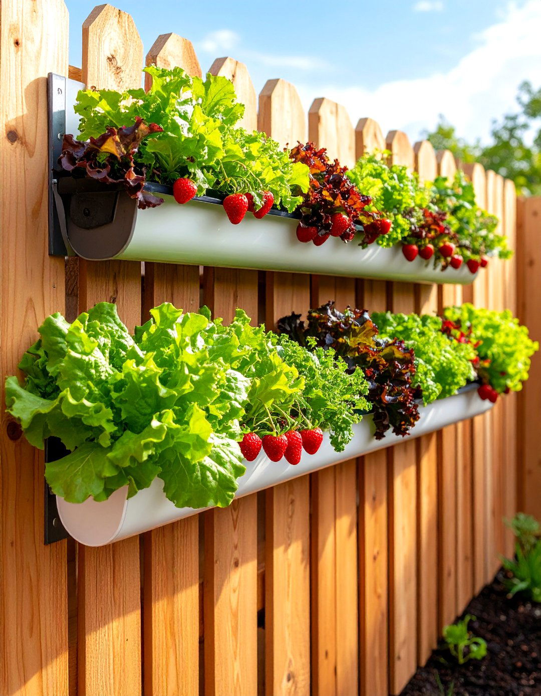 A Hanging Gutter Garden - 30 backyard ideas on a budget