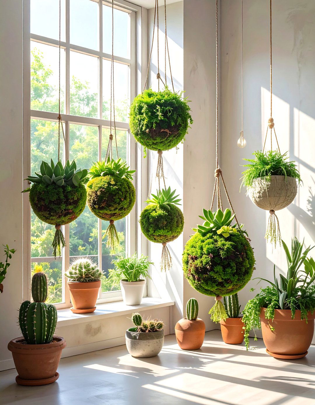 A Hanging Kokedama Cactus Garden - 30 cactus garden ideas