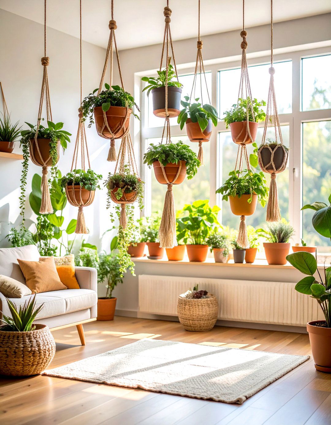 A Hanging Macrame Herb Garden - 30 indoor herb garden ideas