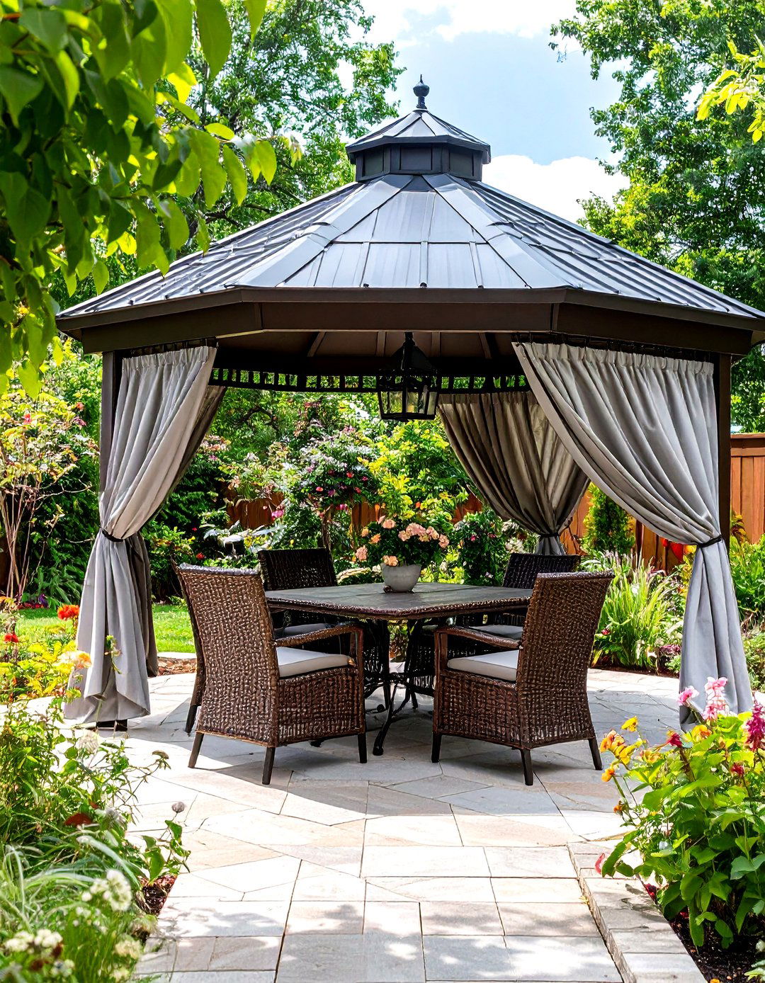 A Hardtop Gazebo with Curtains - 30 outdoor shade ideas