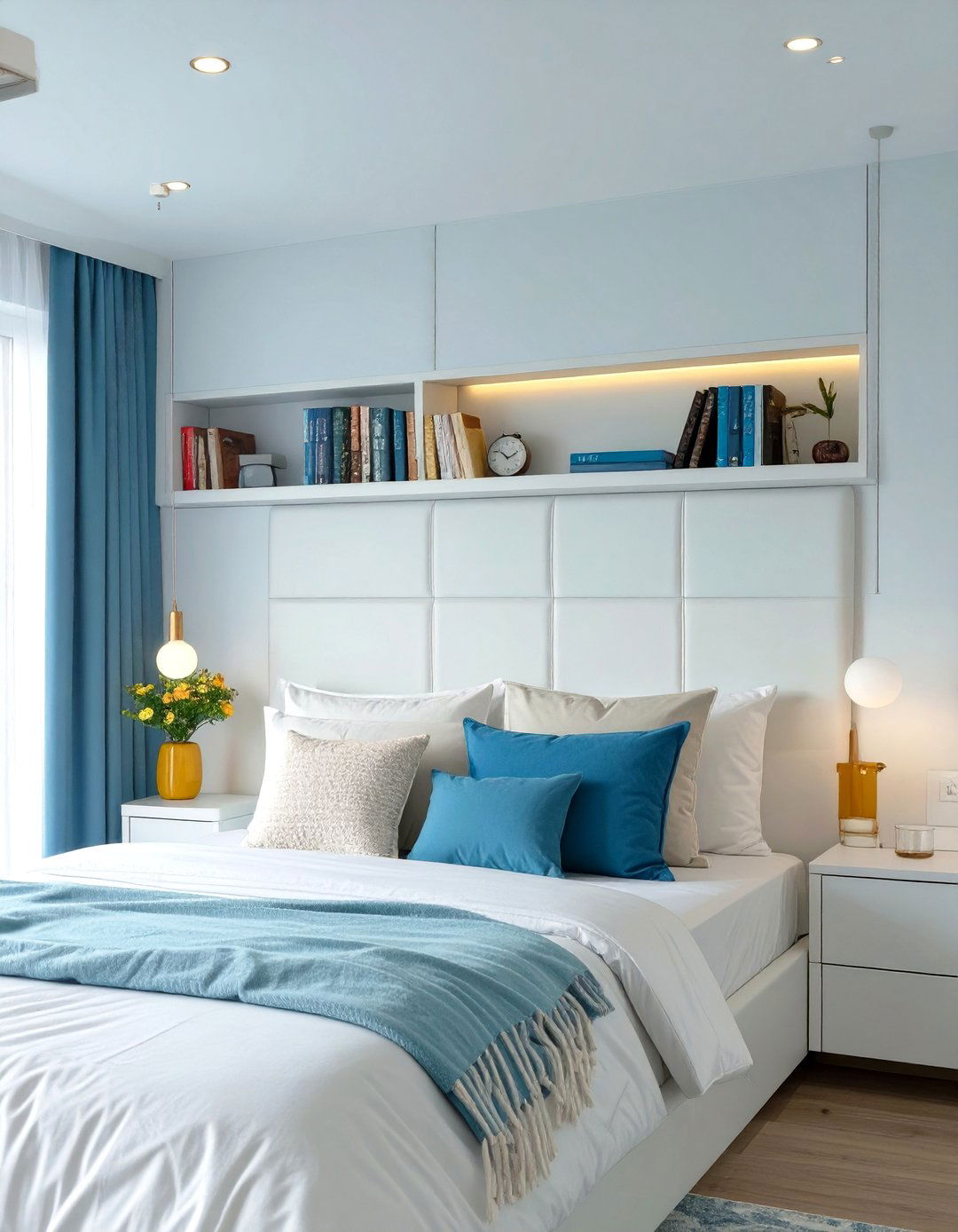 A Headboard with Integrated Storage for Small Bedrooms - 30 small bedroom decor ideas