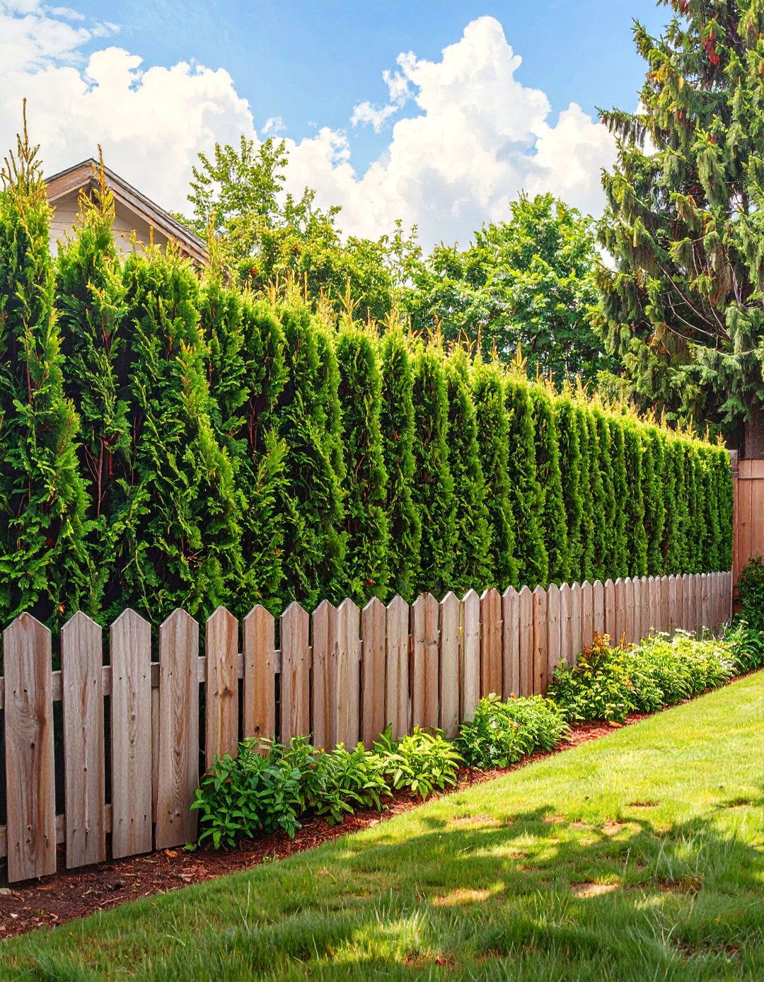 A Hedge and Fence Combination - 30 backyard privacy fence ideas