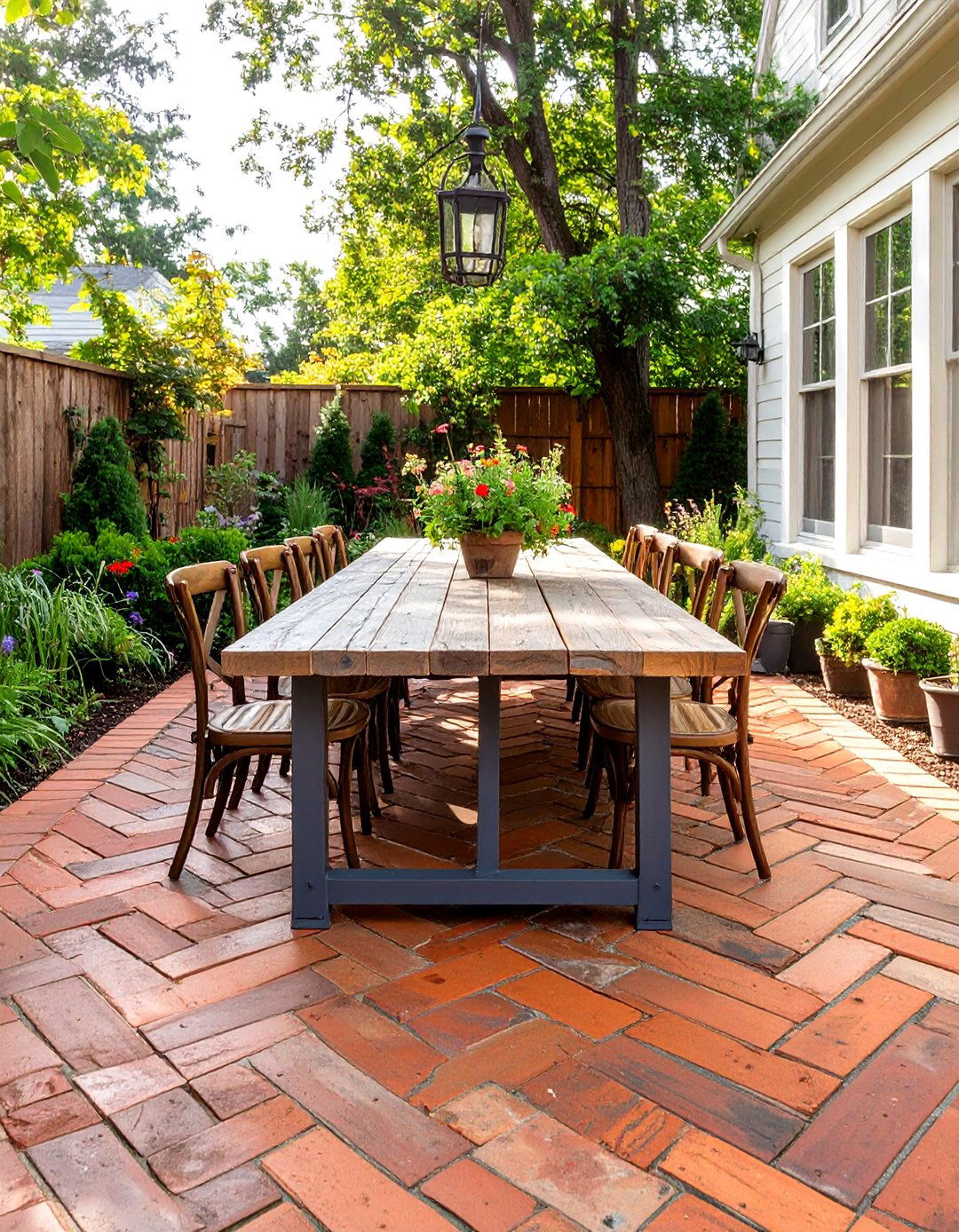 A Herringbone Brick Paver Dining Area - 30 backyard paver ideas