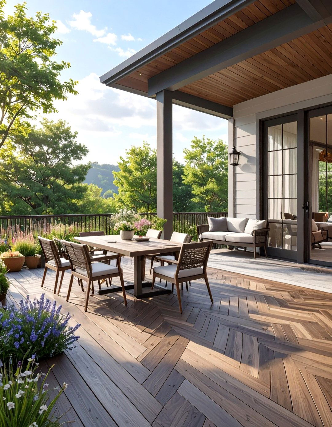 A Herringbone Pattern Deck - 30 deck floor covering ideas