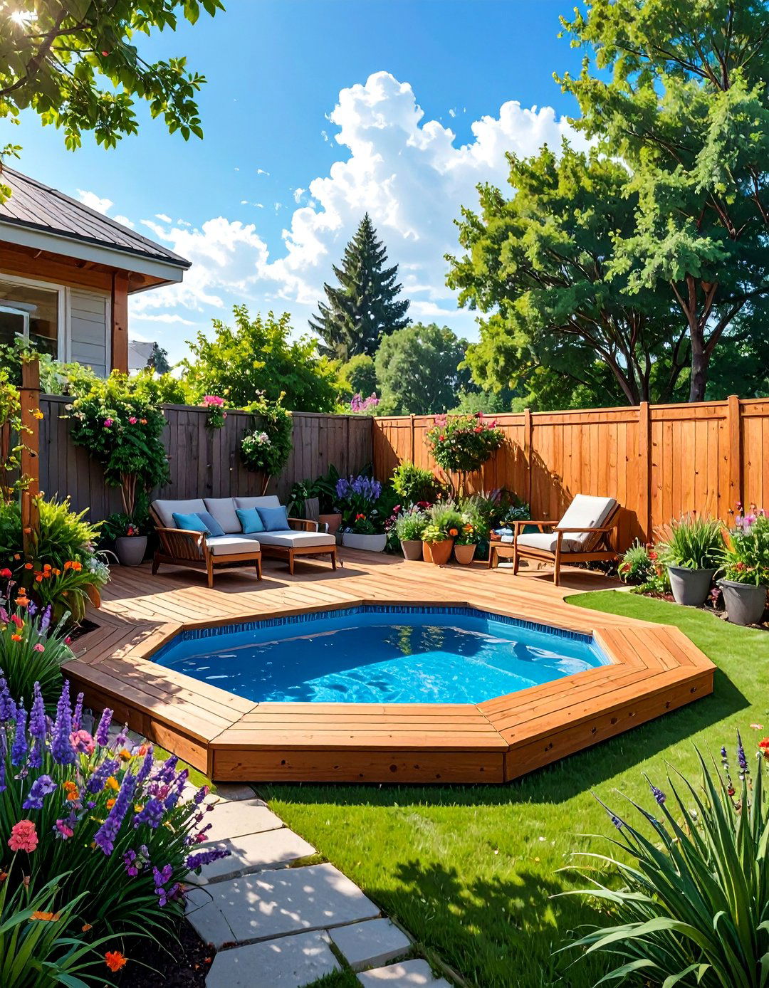 A Hexagonal Deck Design - 30 above ground pool deck ideas on a budget