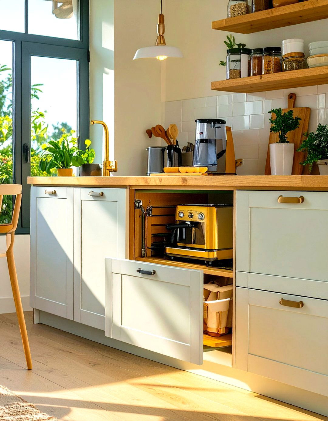 A Hidden Appliance Garage - 30 small coastal kitchen ideas