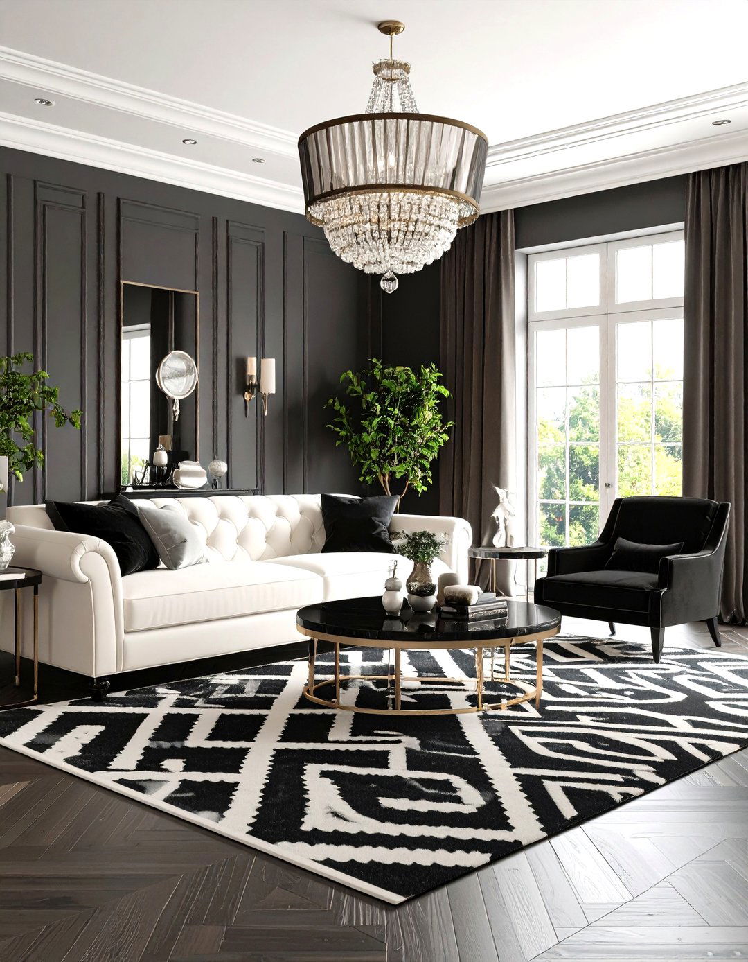 A High Contrast Black and White Formal Living Room - 30 formal living room ideas