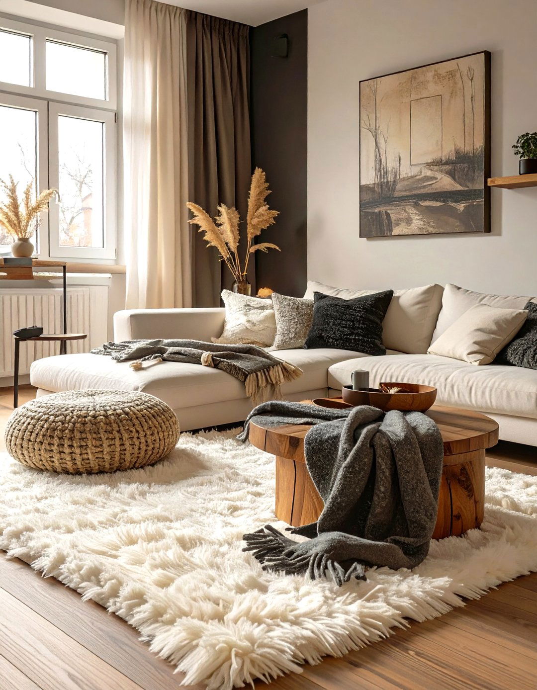 A High Contrast Black and White Living Room - 30 cozy apartment living room ideas