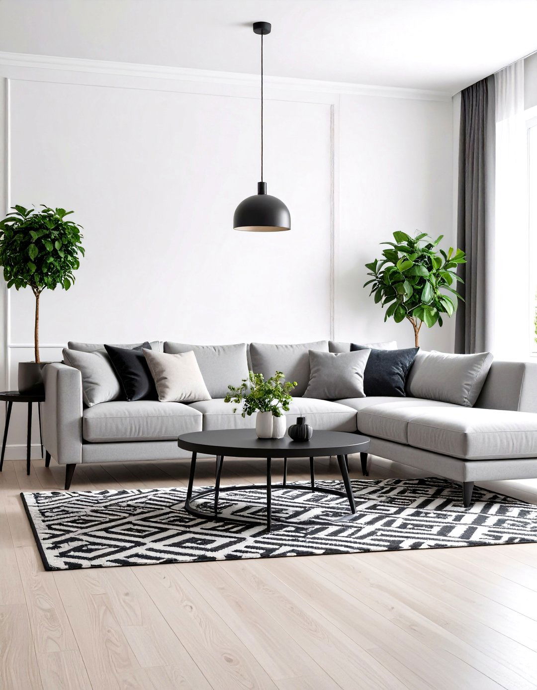 A High Contrast Black and White Scheme - 30 grey sofa living room ideas