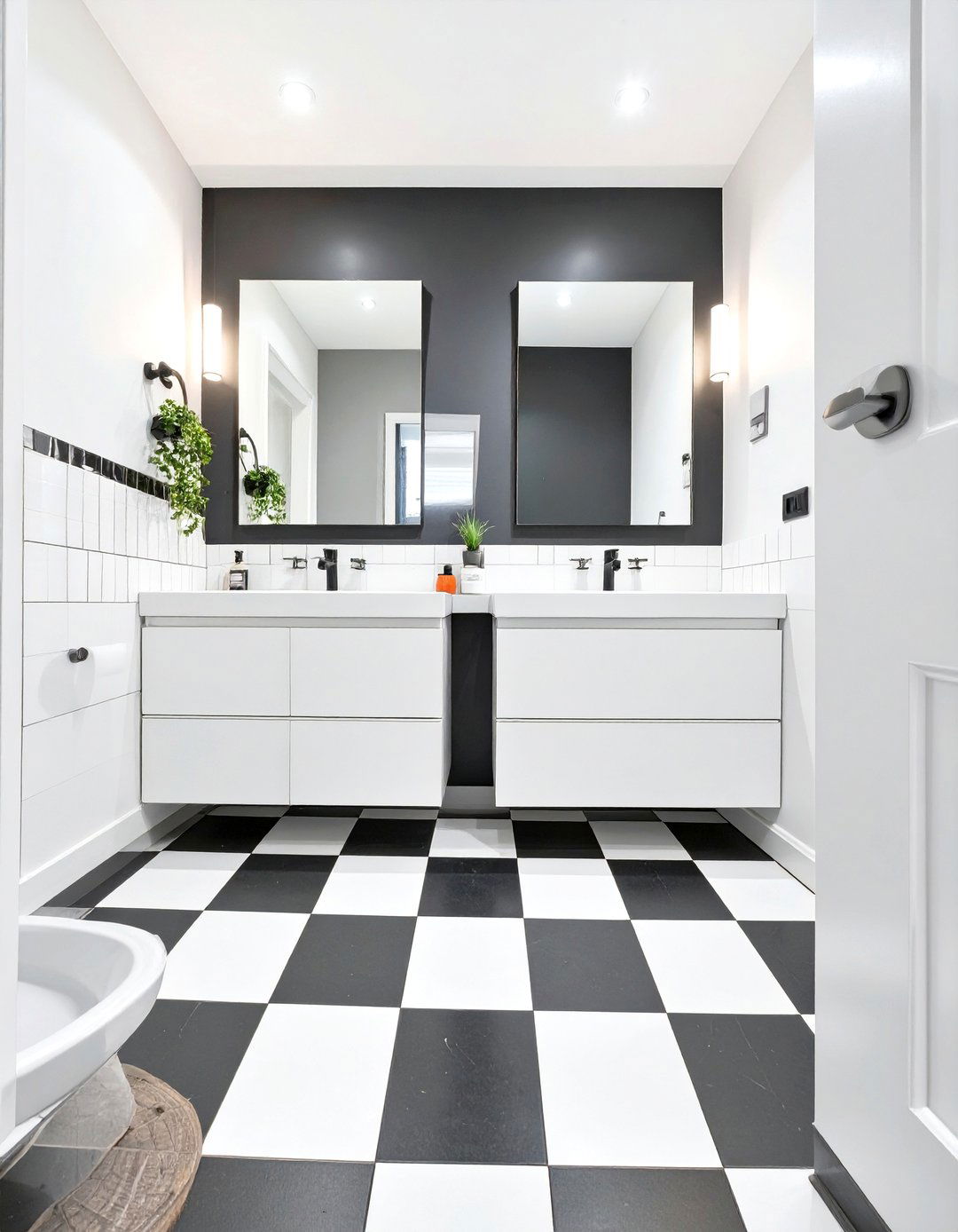 A High Contrast Graphic Bathroom - 30 jack and jill bathroom ideas