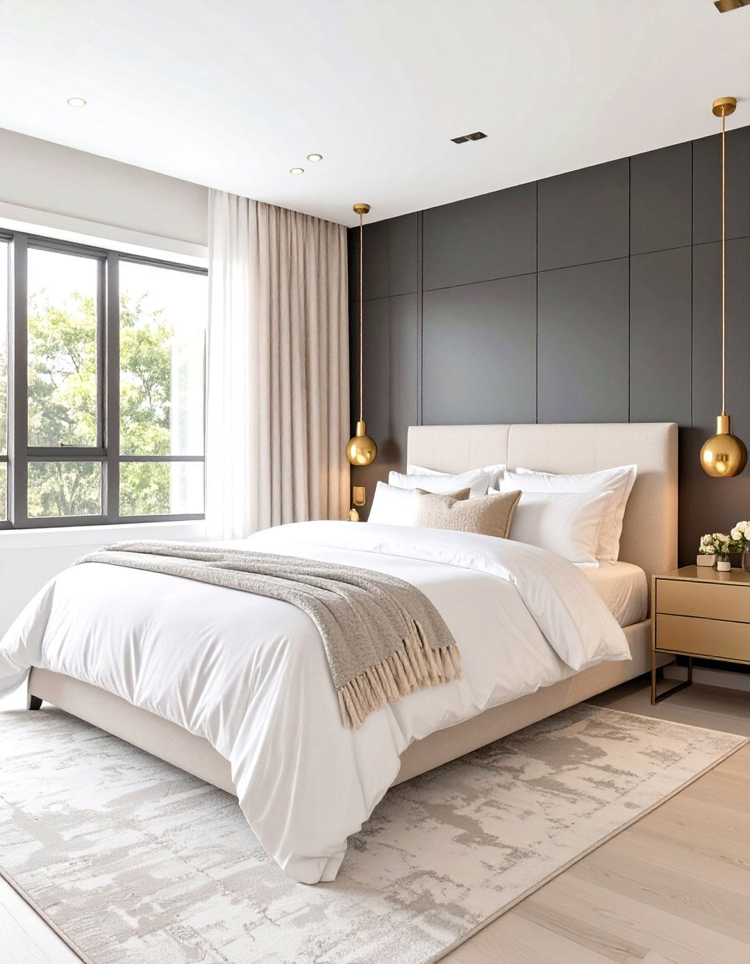 A High Contrast Neutral Bedroom - 30 cozy neutral bedroom ideas