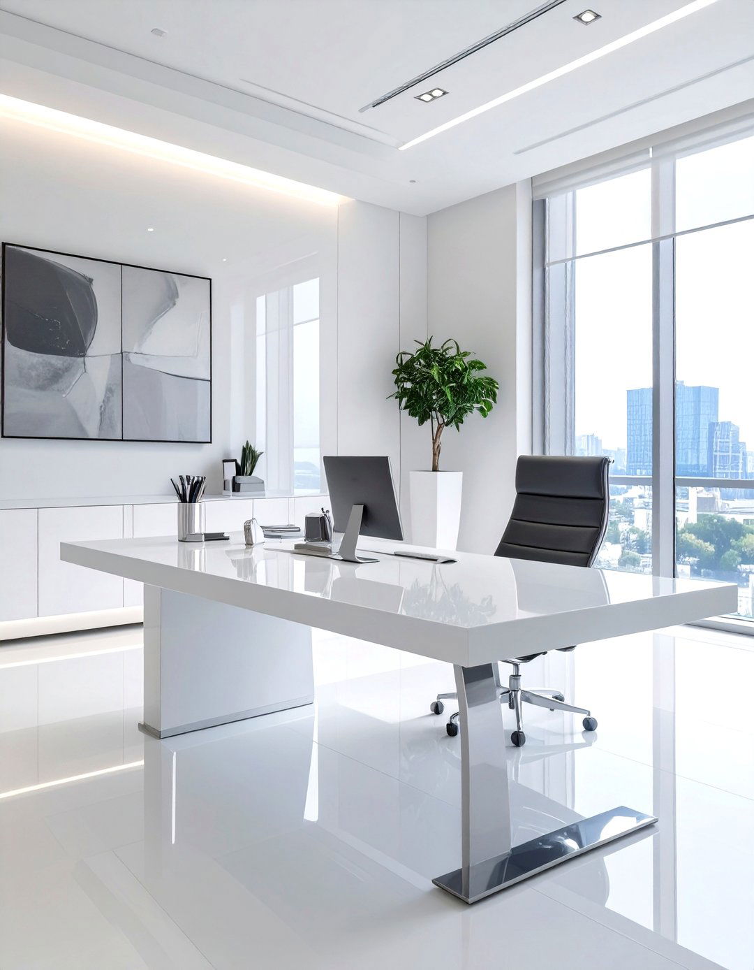 A High Gloss Modern Desk - 30 office desk organization ideas