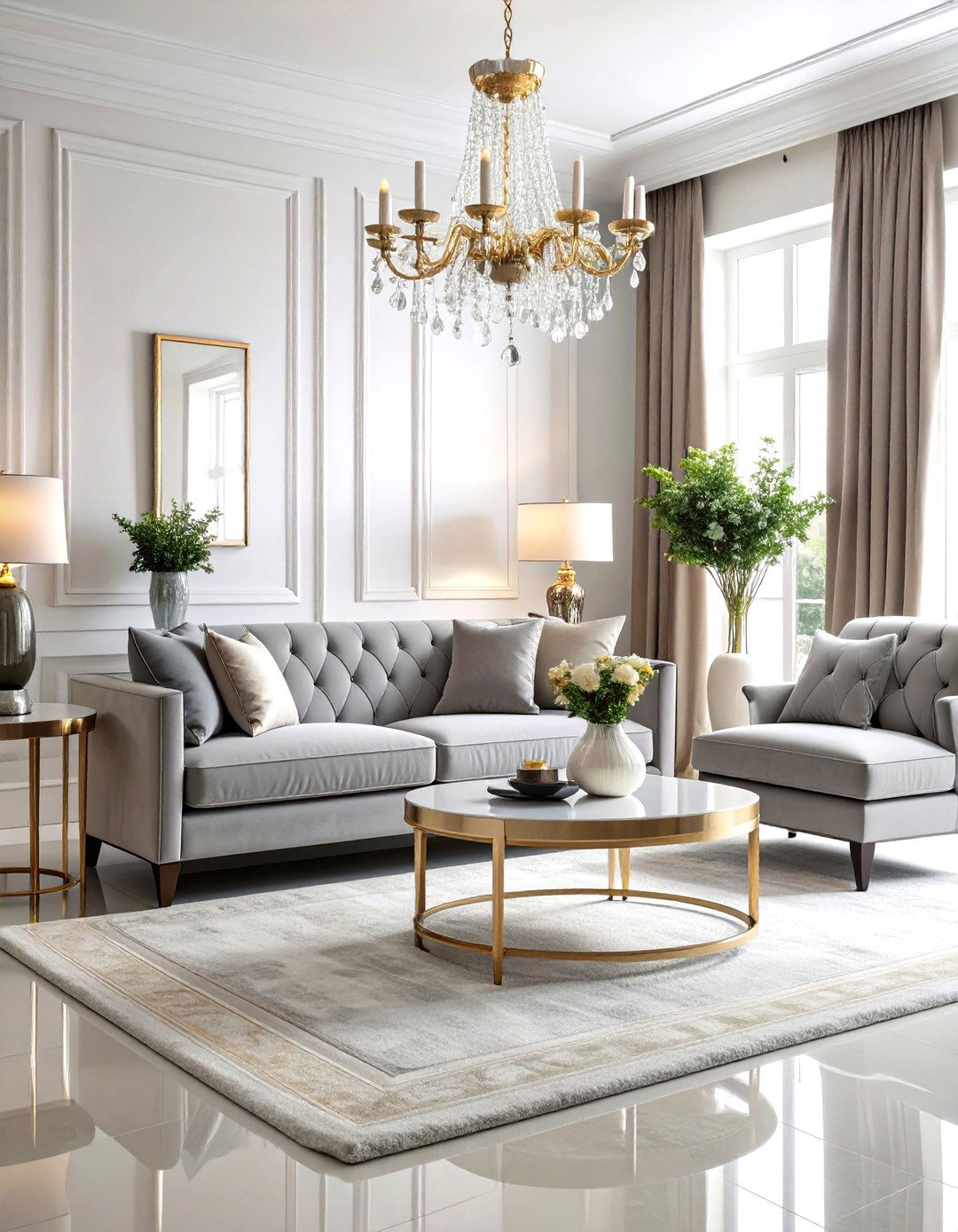 A Hollywood Regency Style Room - 30 grey sofa living room ideas