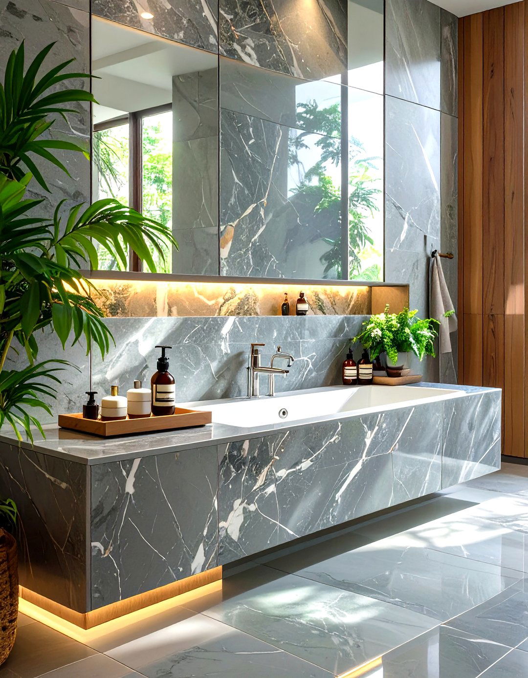 A Horizontal Bathroom Niche Spanning the Wall - 30 bathroom niche ideas