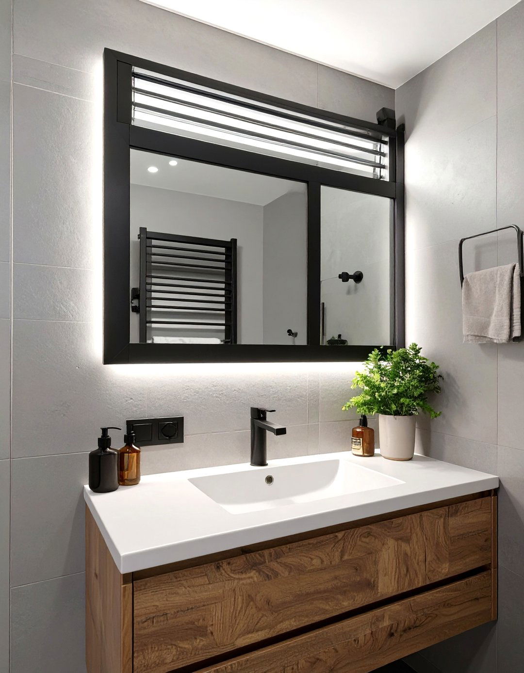 A Horizontal Slat Window Above the Vanity - 30 bathroom window ideas