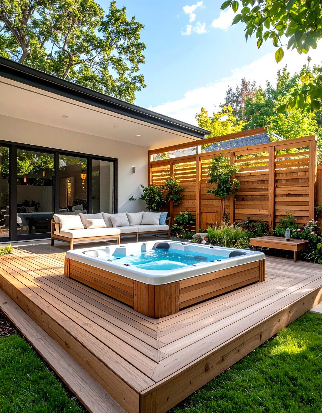 A Hot Tub Deck with a Privacy Screen - 30 outdoor room ideas