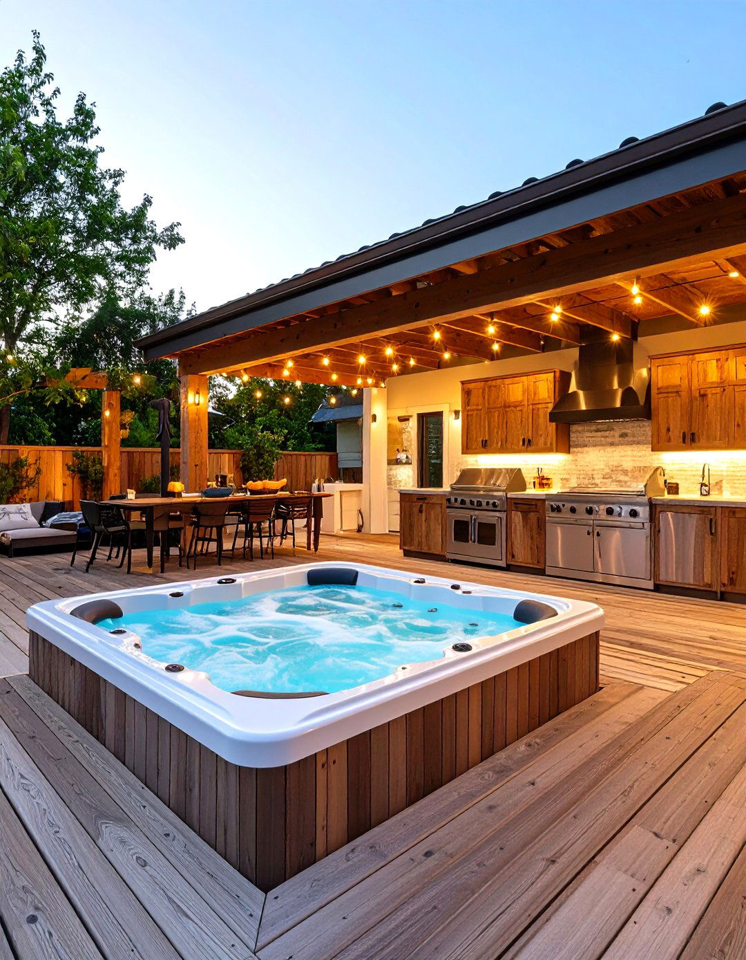 A Hot Tub Deck with an Outdoor Kitchen - 30 hot tub deck ideas
