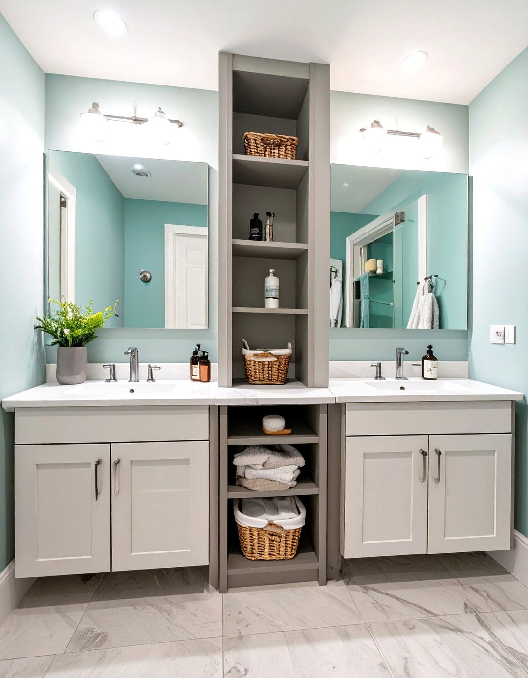 A Jack and Jill Bathroom with Shared Storage - 30 jack and jill bathroom ideas
