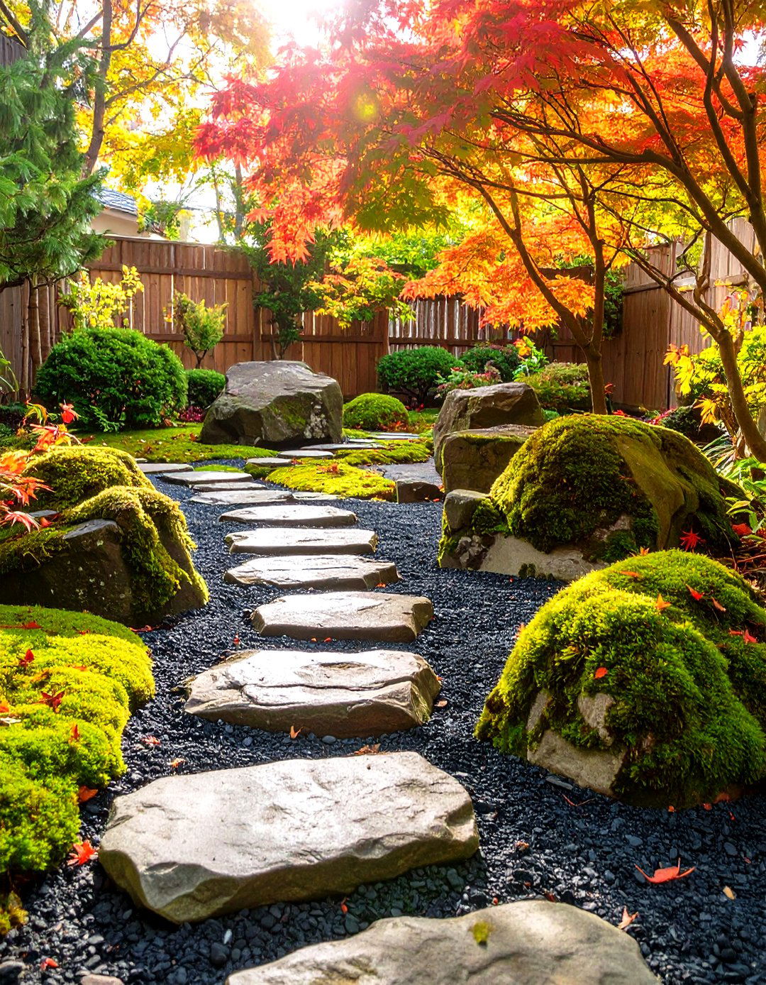 A Japanese Garden Influence with Moss and Stone - 30 low maintenance front yard landscaping ideas with rocks and mulch