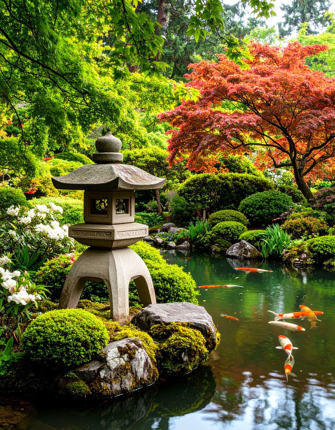 A Japanese Style Garden with Gardenia Accents