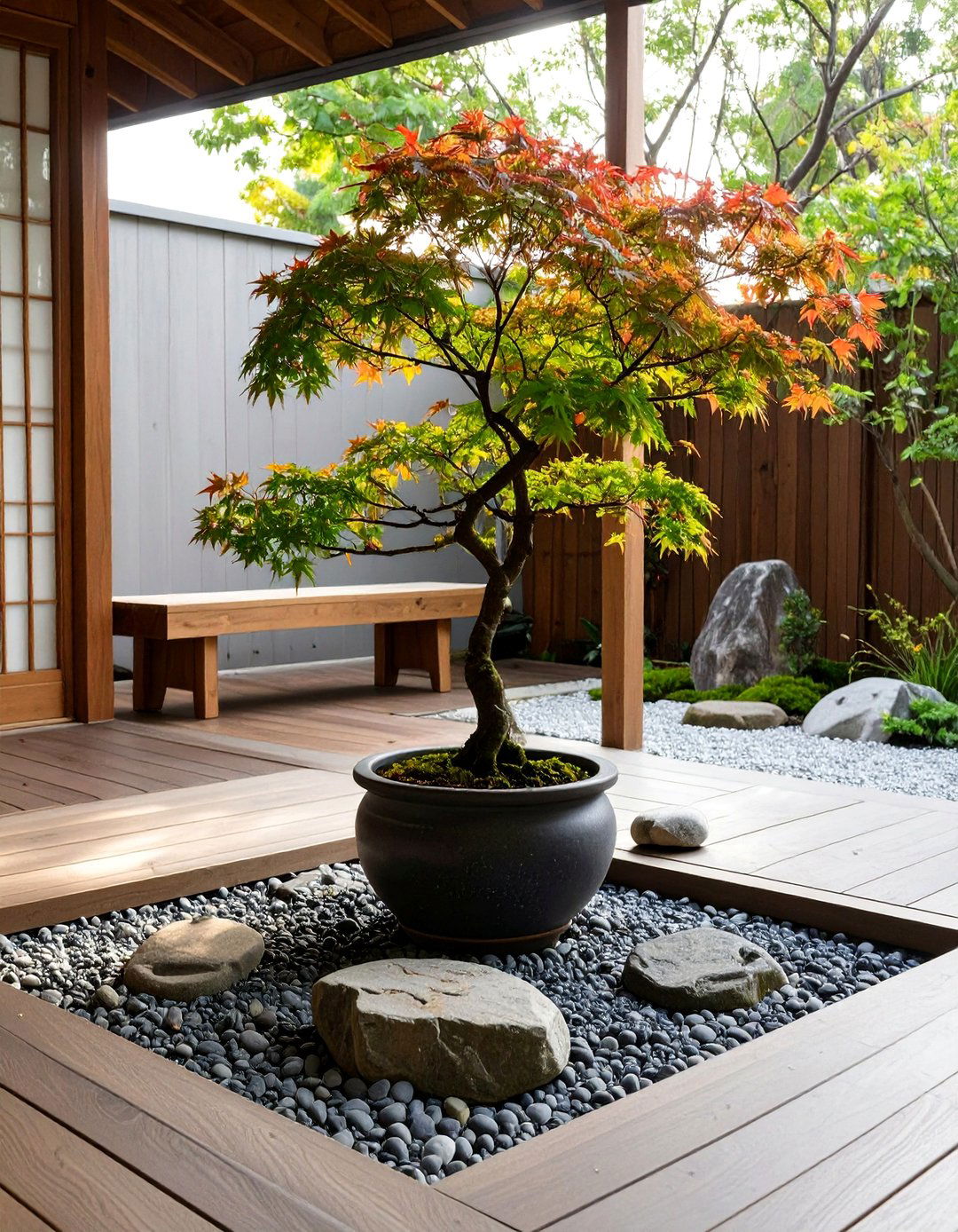 A Japanese Zen Garden Deck - 30 deck decorating ideas with plants