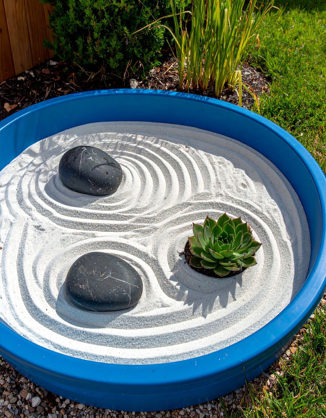 A Kiddie Pool Zen Garden - 30 budget backyard ideas