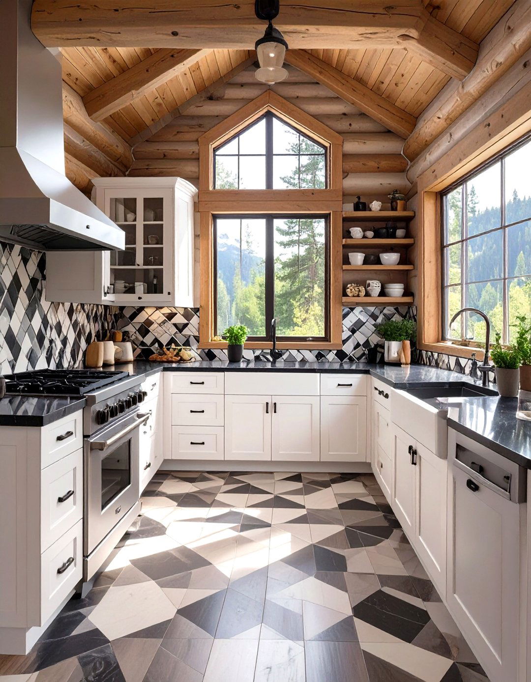 A Kitchen Featuring a Bold Backsplash Tile - 30 modern log cabin kitchen ideas