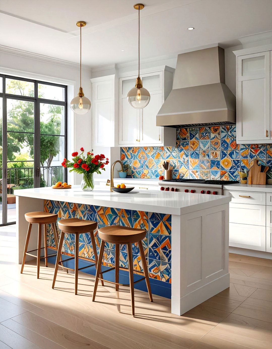 A Kitchen Island with Colorful Tile Accents - 30 modern spanish style interior design ideas