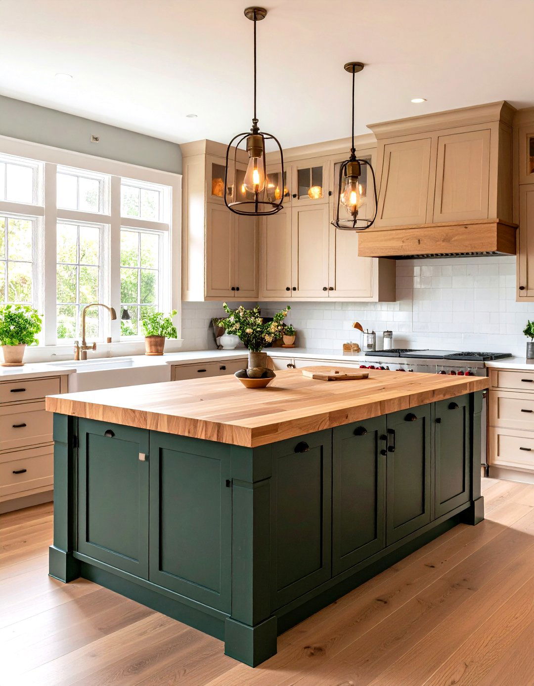 A Kitchen Island with a Butcher Block Countertop