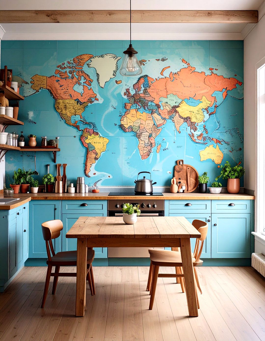 A Kitchen Wall With A Large Scale Map - 30 empty wall in kitchen ideas
