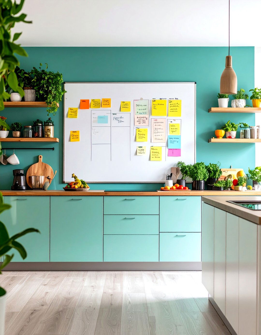 A Kitchen Wall With A Large Whiteboard - 30 empty wall in kitchen ideas