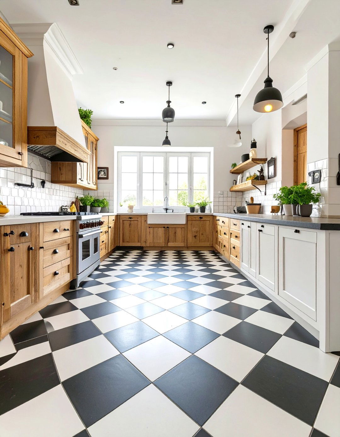A Kitchen with Checkered Flooring - 30 cabin kitchen ideas