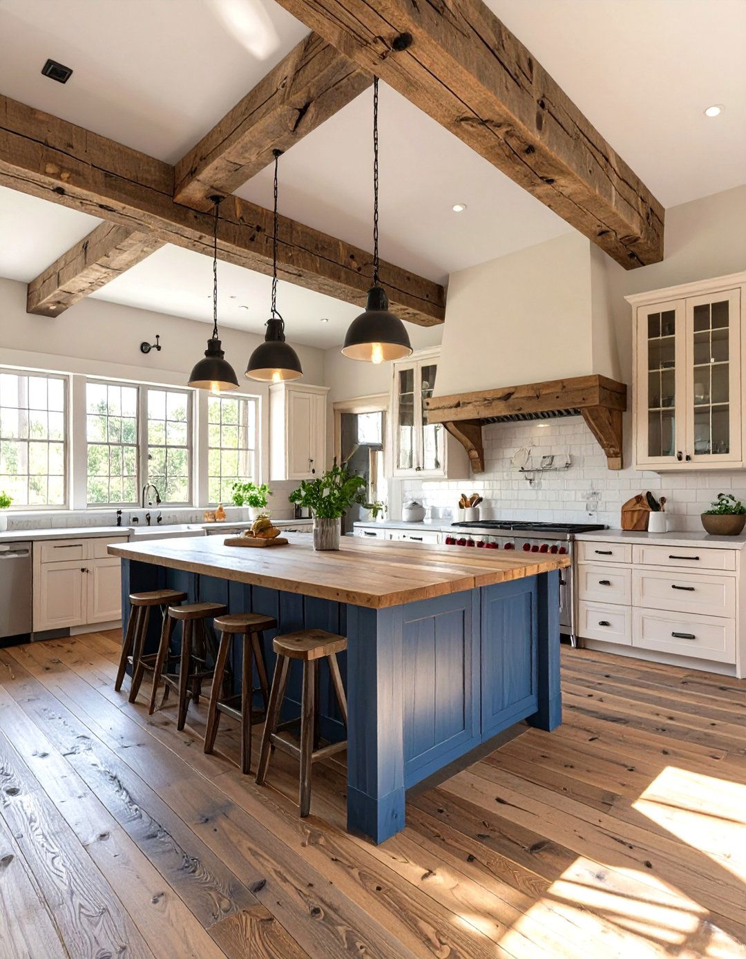 A Kitchen with Exposed Beams and Wide Plank Floors - 30 american colonial interior design ideas