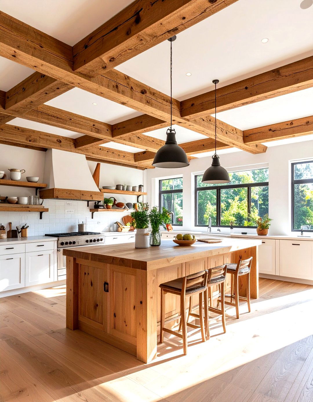 A Kitchen with Exposed Ceiling Beams - 30 farmhouse country kitchen ideas