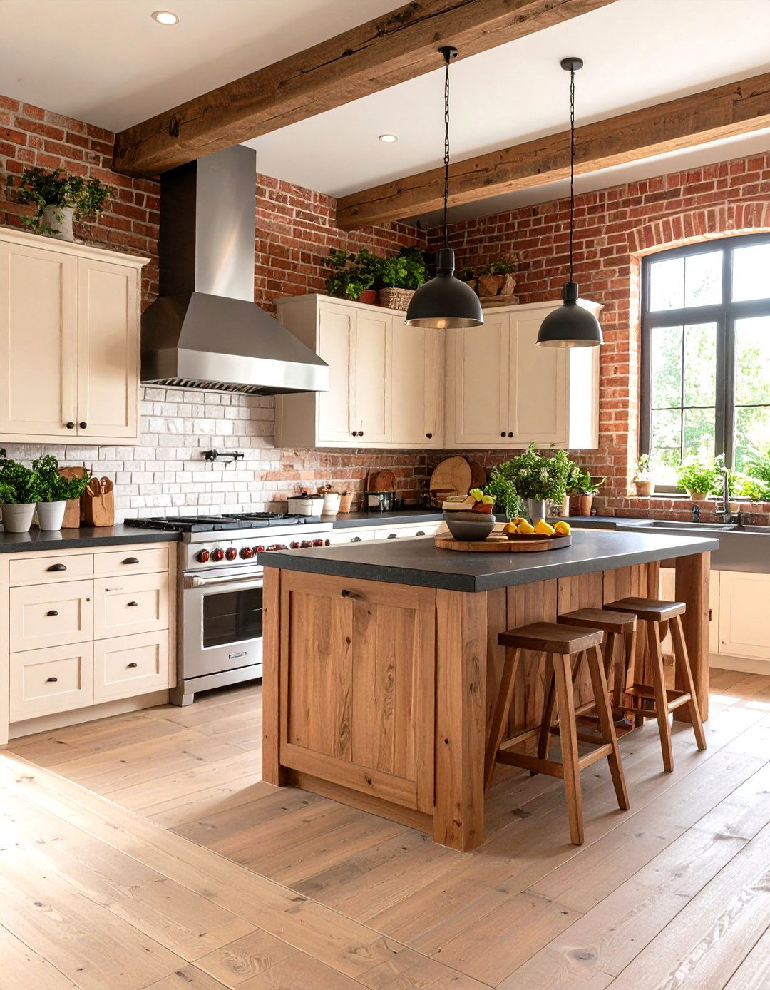 A Kitchen with a Brick Accent Wall - 30 farmhouse country kitchen ideas