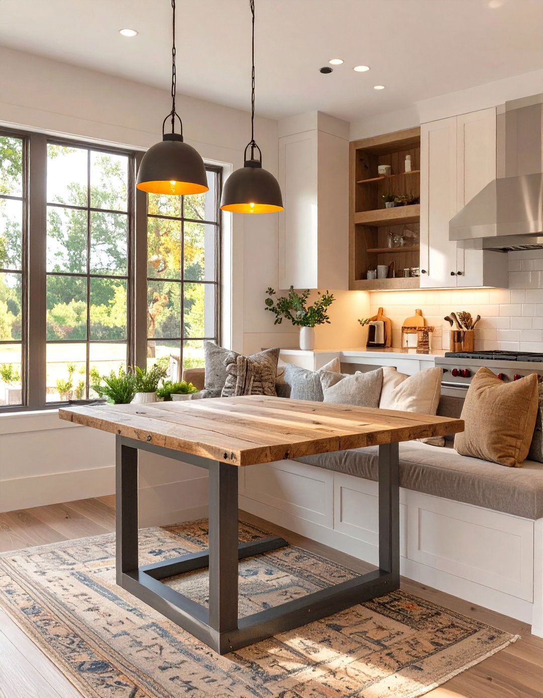 A Kitchen with a Built In Breakfast Nook - 30 ai modern farmhouse kitchen ideas