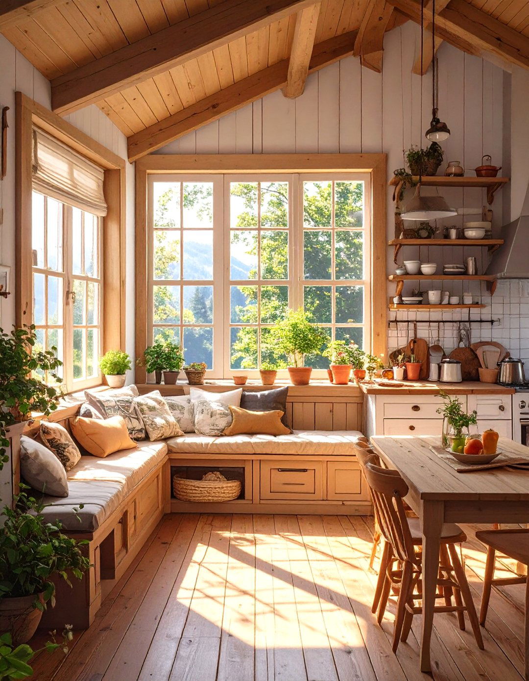 A Kitchen with a Built in Breakfast Nook - 30 cabin kitchen ideas