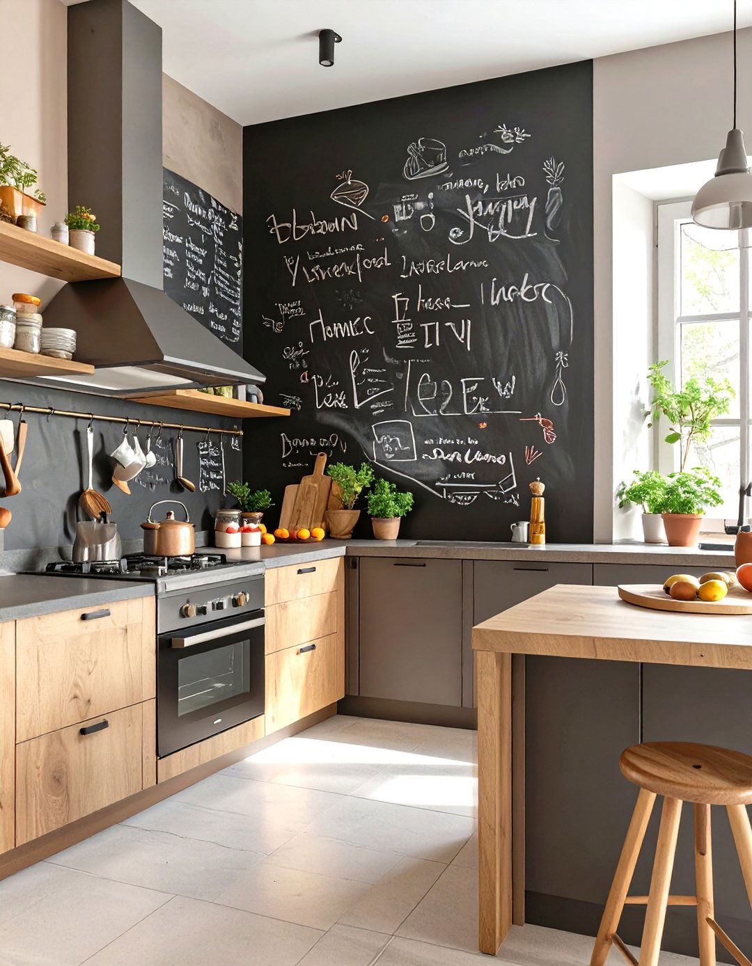 A Kitchen with a Chalkboard Wall - 30 cozy kitchen decorating ideas