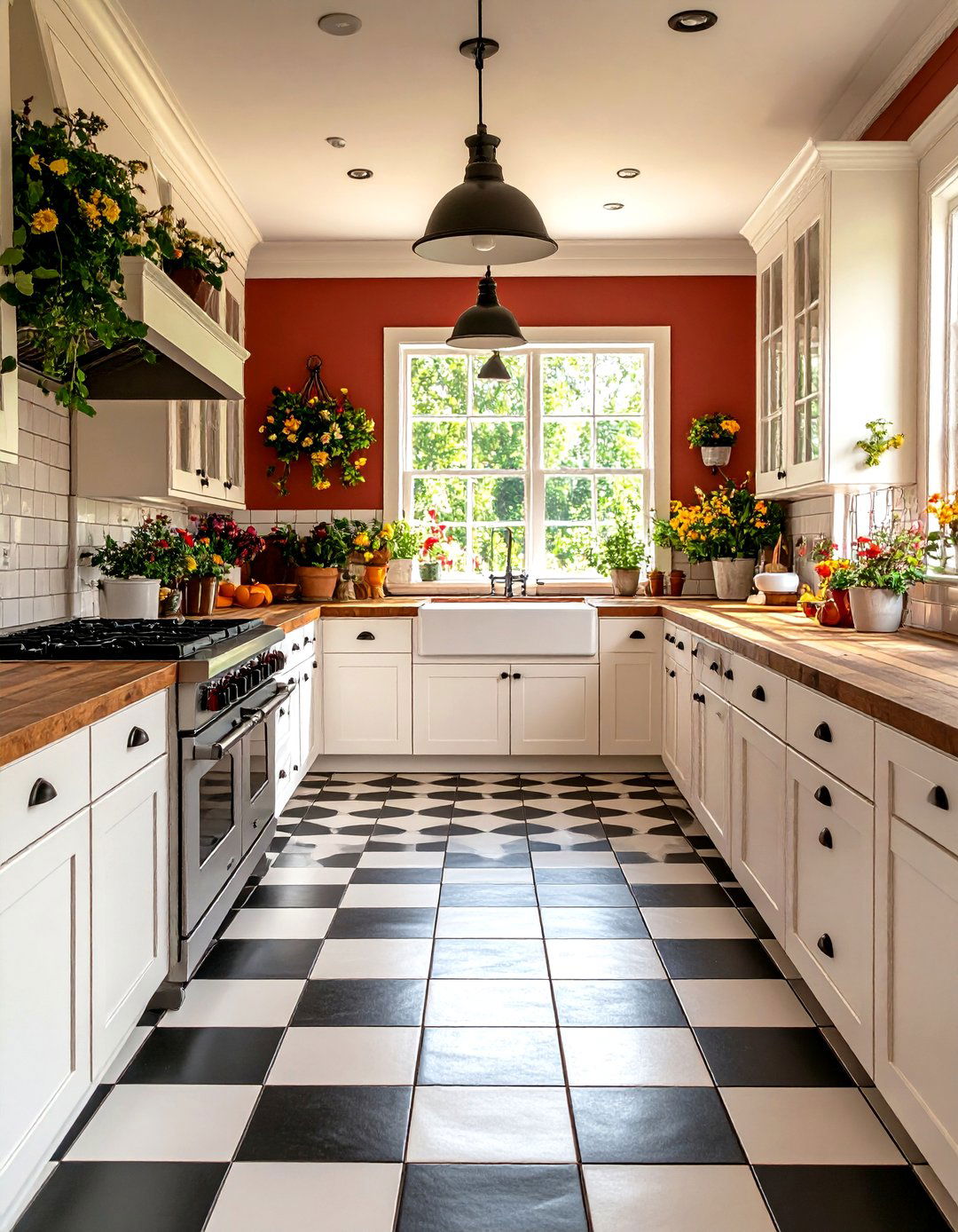 A Kitchen with a Checkered Floor - 30 farmhouse kitchen decor ideas