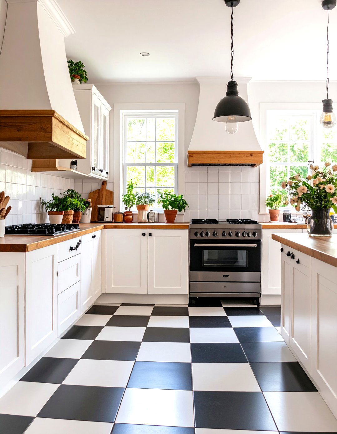 A Kitchen with a Checkered Floor - 30 farmhouse country kitchen ideas