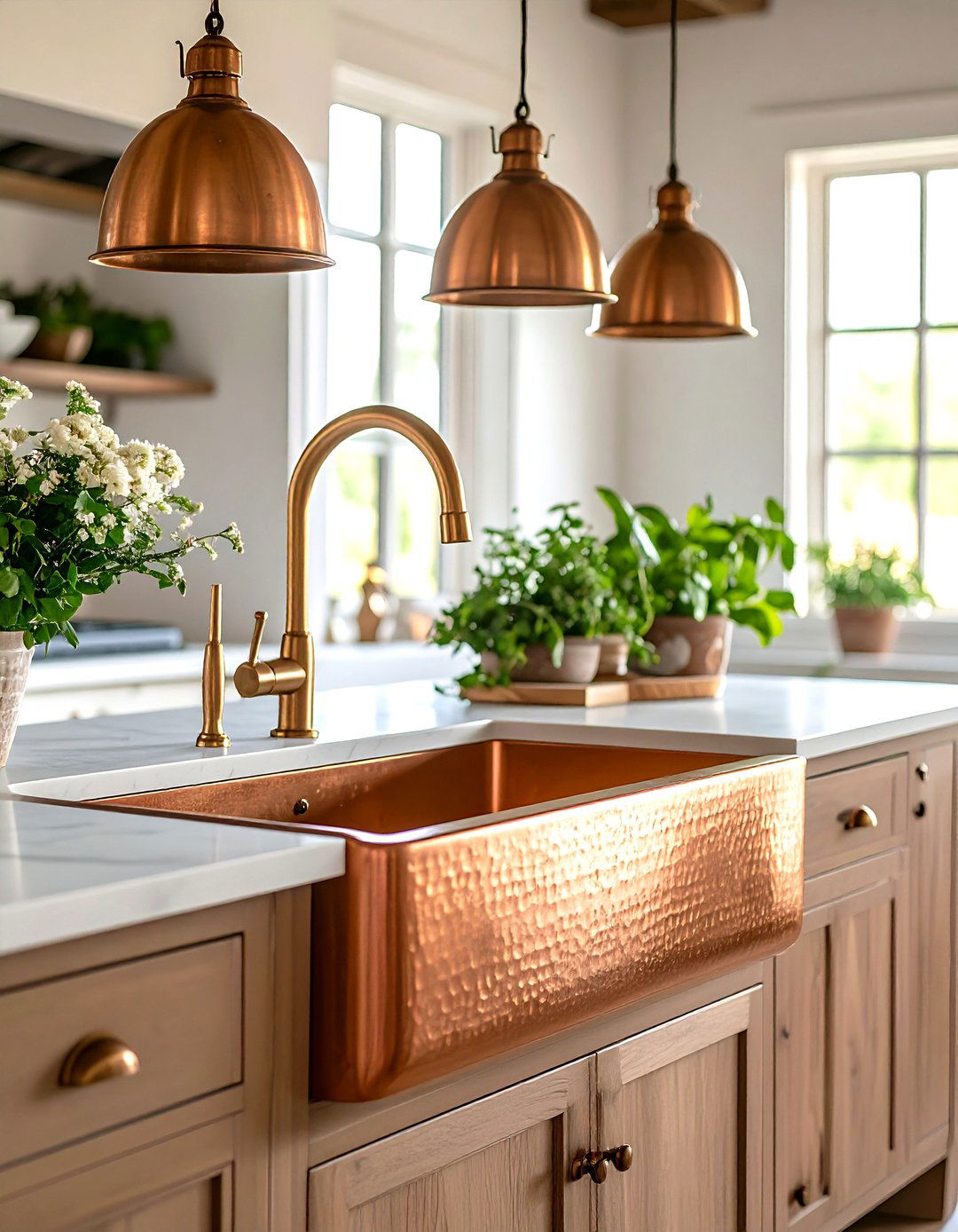 A Kitchen with a Copper Sink and Accents - 30 farmhouse kitchen decor ideas