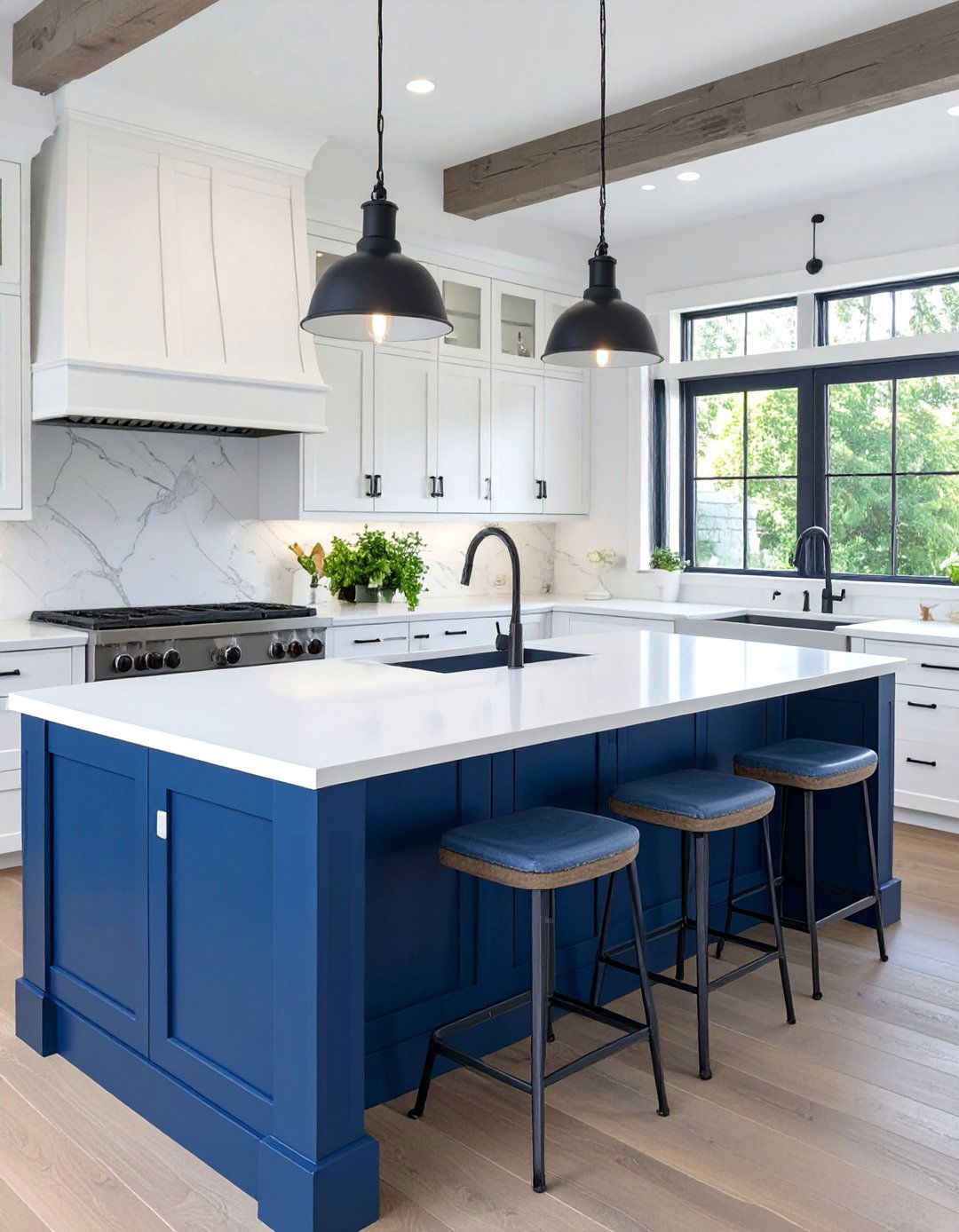 A Kitchen with a Dark and Dramatic Island - 30 ai modern farmhouse kitchen ideas