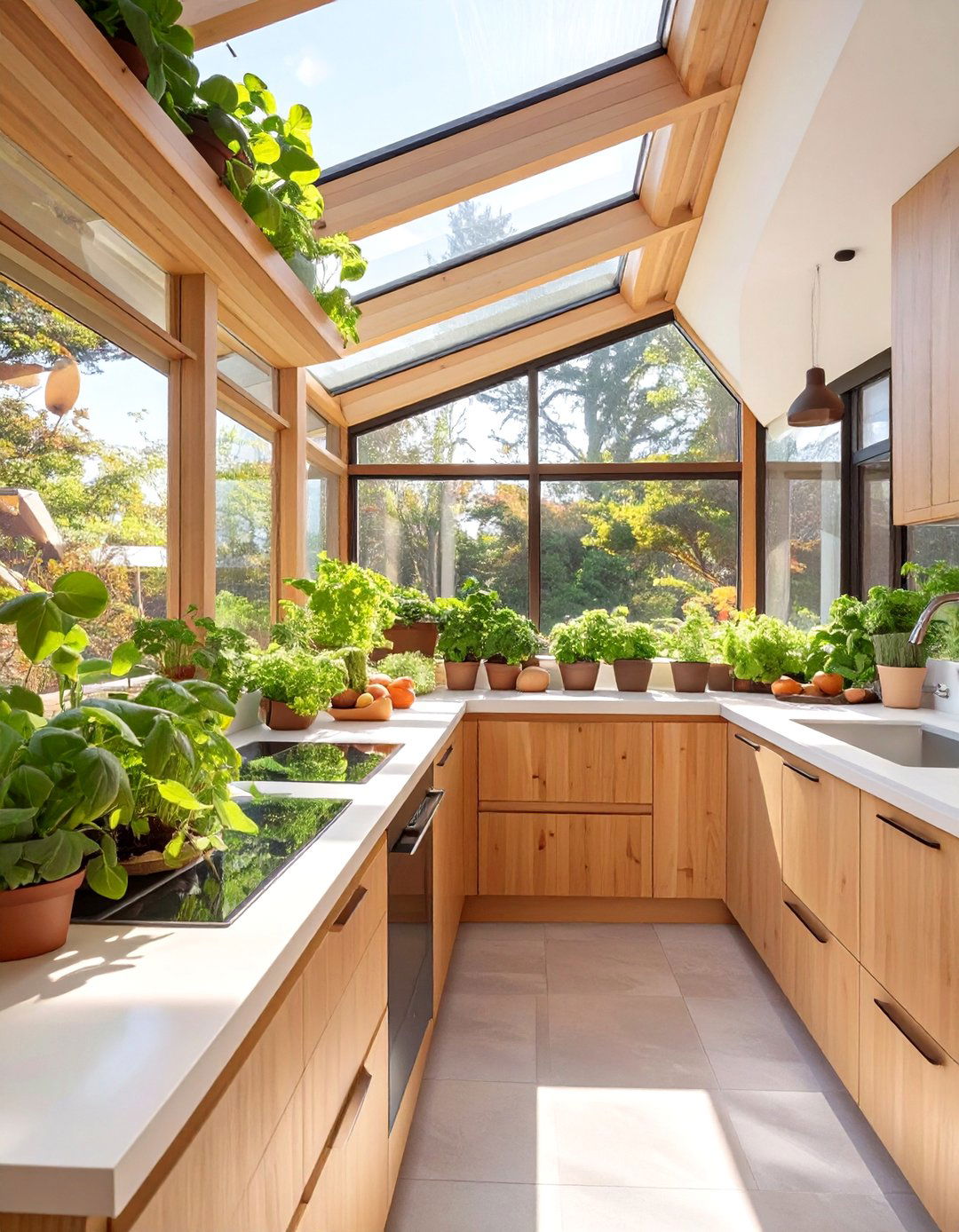 A Kitchen with a Dynamic Greenhouse Window - 30 biophilic interior design ideas