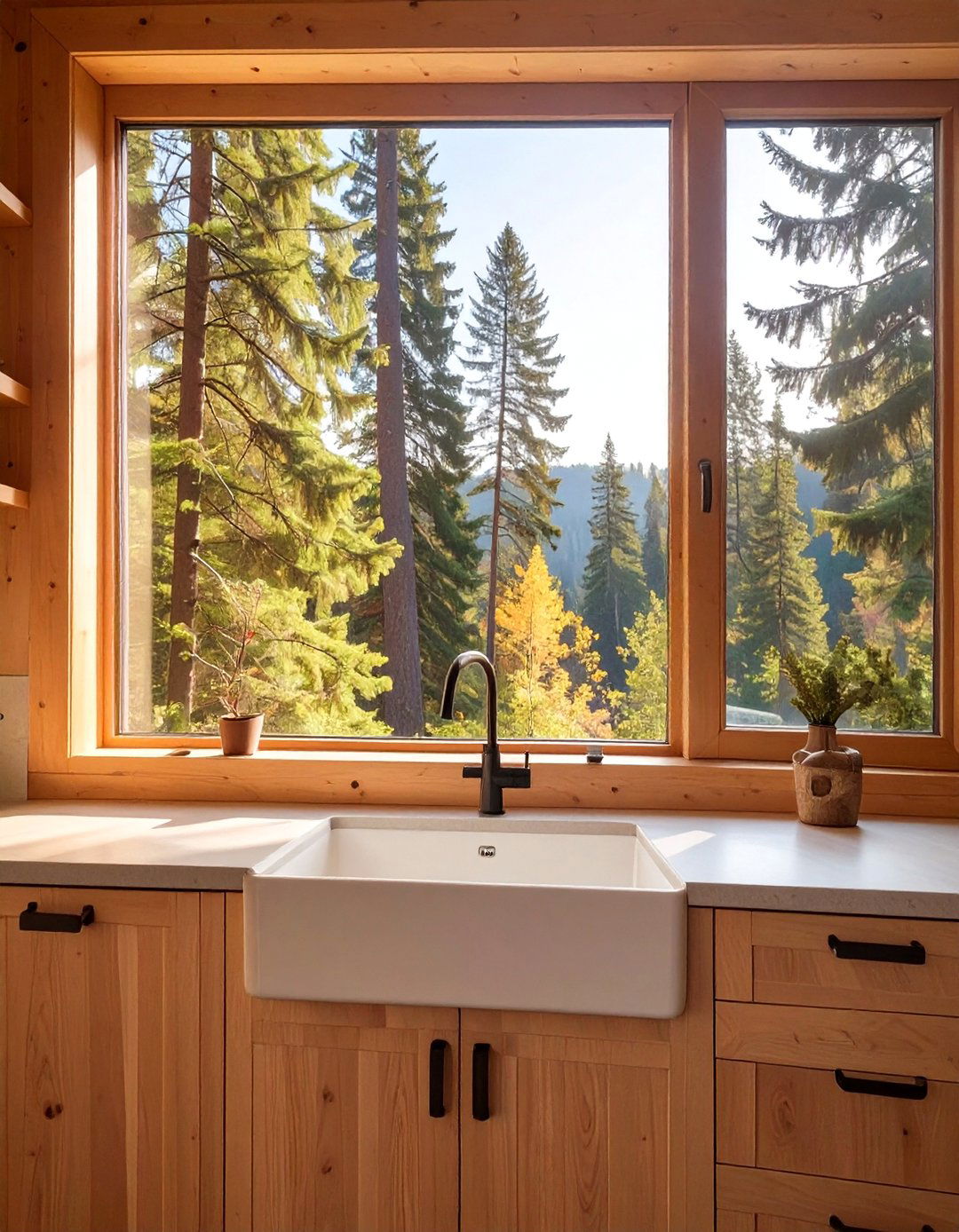 A Kitchen with a Large Picture Window - 30 cabin kitchen ideas