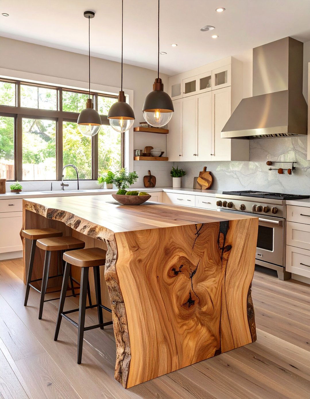 A Kitchen with a Live Edge Island - 30 cabin kitchen ideas