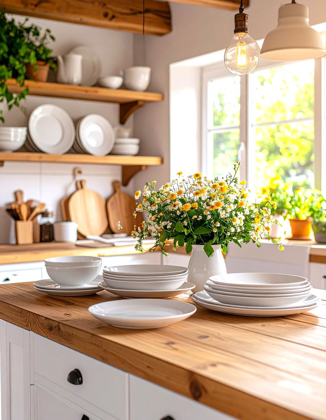 A Kitchen with a Plate Rack Display - 30 farmhouse country kitchen ideas