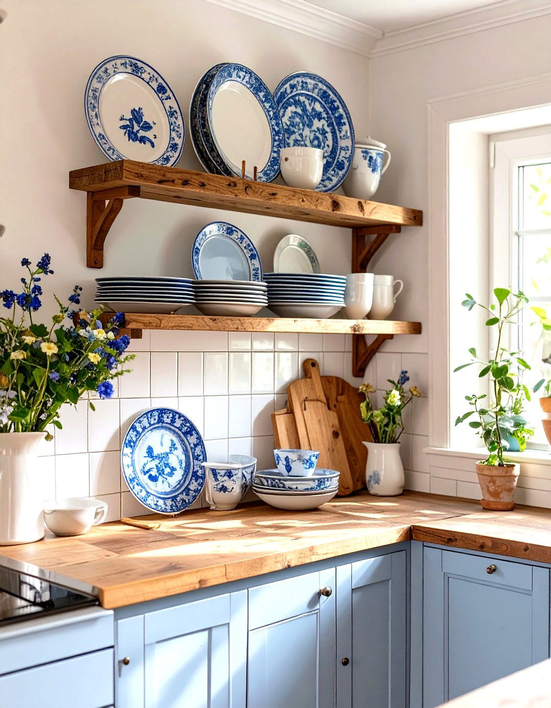 A Kitchen with a Plate Rack Display - 30 cozy kitchen decorating ideas