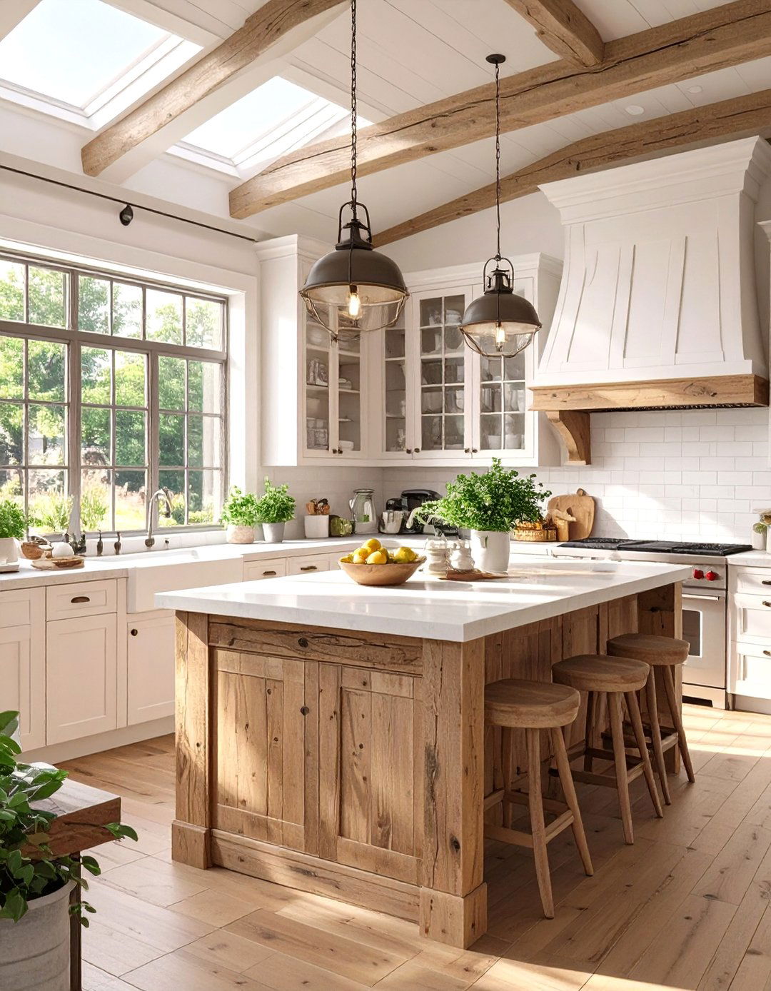 A Kitchen with a Reclaimed Wood Island - 30 ai modern farmhouse kitchen ideas
